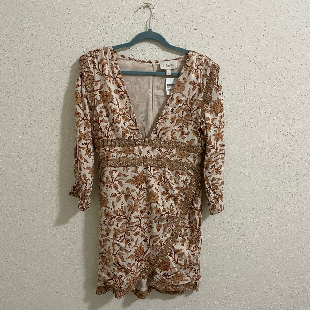 Cleobella Victoria Mini Dress NWT V Neck Tan Wrap Dress
